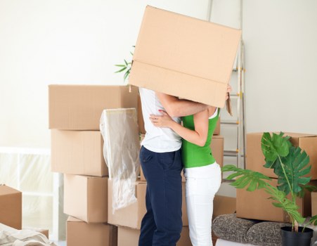 Van and moving crew working in Battersea residential area